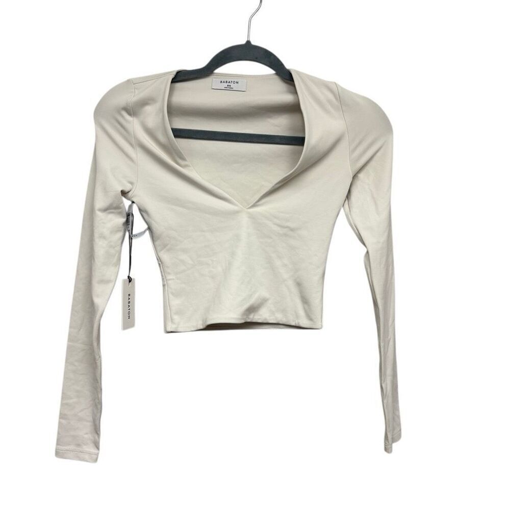 Babaton contour cropped long sleeve blouse size 2xs